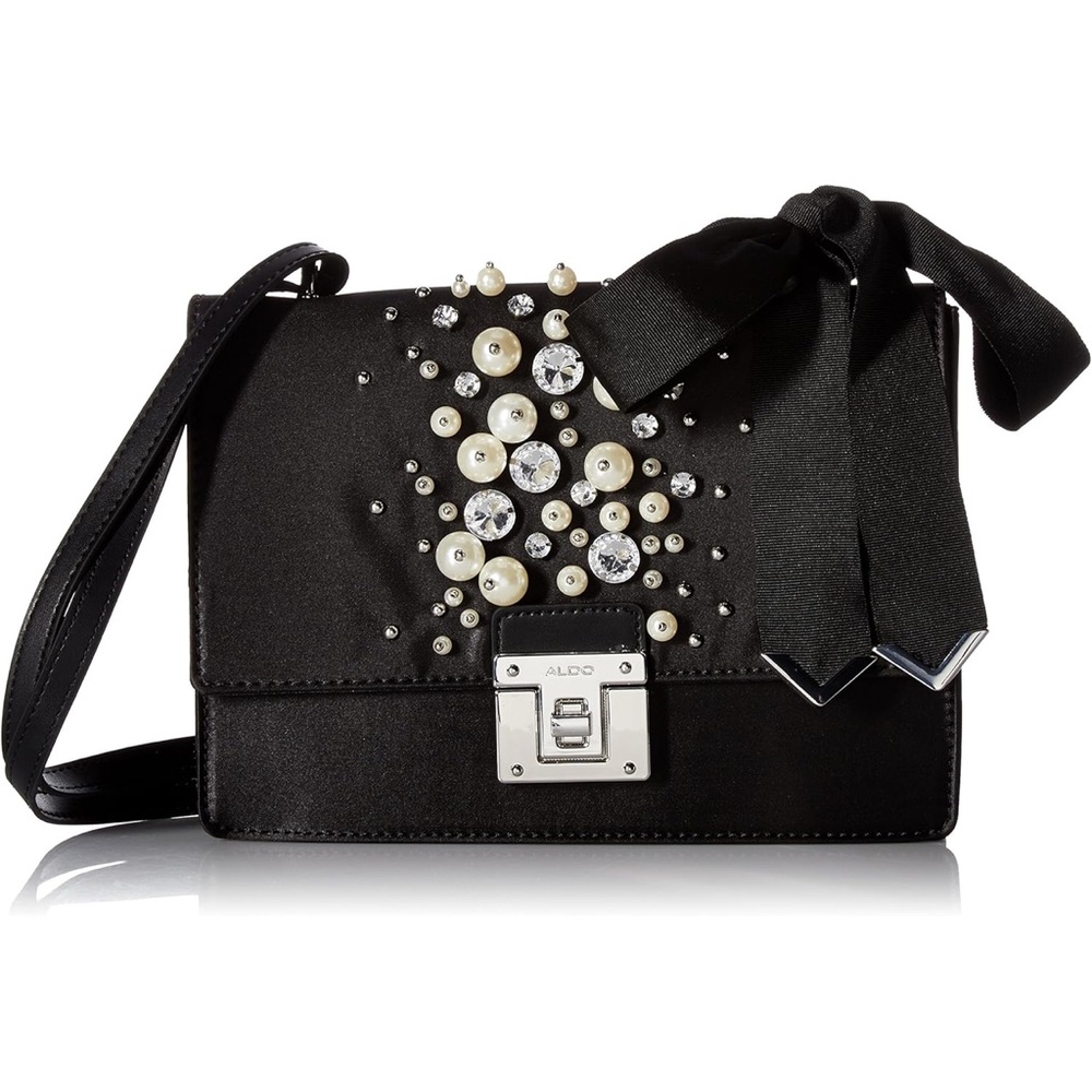 Aldo Black Clutch with Ornate Silver Detail